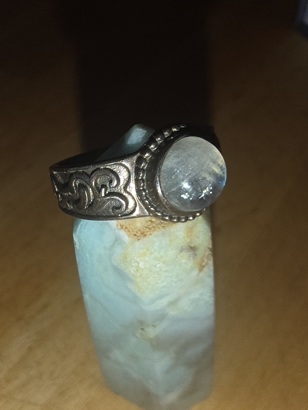 Sterling Silver Moonstone Ring - Blue-White Gemstone